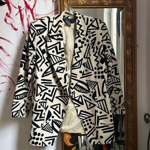 Vintage 90s Black and Cream Geometric Blazer by I.B DIFFUSION 6